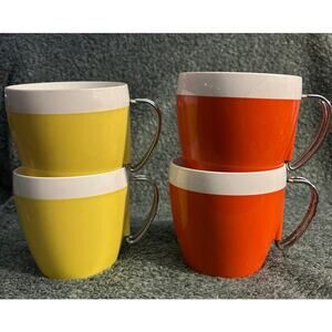 Vintage MCM NFC Melamine Cups Metal Handle Yellow & Orange USA